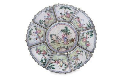 Lot 248 - A CHINESE FAMILLE ROSE CANTON ENAMEL SUPPER SET.