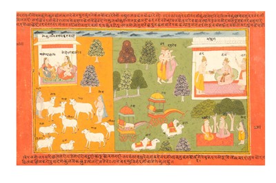 Lot 349 - AN ILLUSTRATION TO A BHAGAVATA PURANA SERIES: LORD KRISHNA'S FOSTER PARENTS AND LIFE IN THE VILLAGE