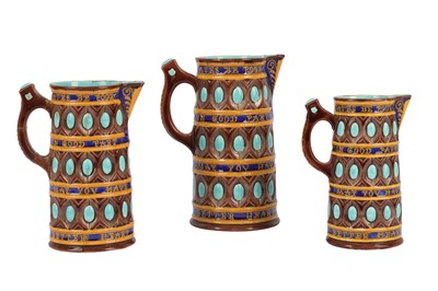 Lot 234 - A set of three Wedgwood Majolica jugs