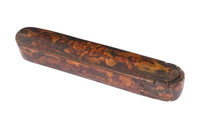 Lot 273 - A QAJAR LACQUERED PAPIER-MÂCHÉ QALAMDAN (PEN CASE)