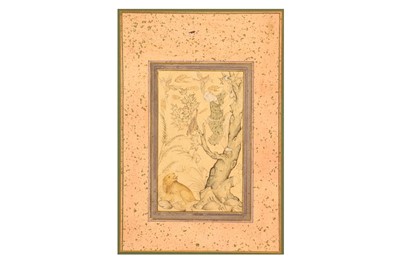 Lot 276 - A LACQUERED SAFAVID-REVIVAL TINTED DRAWING