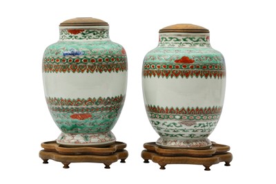 Lot 259 - A PAIR OF CHINESE FAMILLE VERTE JARS.