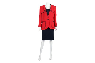 Lot 8 - Yves Saint Laurent Red and Navy Three Piece Skirt Suit - Size 42