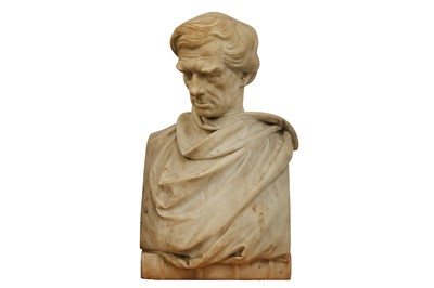 Lot 17 - A MID 19TH CENTURY WHITE MARBLE MALE PORTRAIT BUST BY JOHN EDWARD JONES (IRISH 1806-1862)