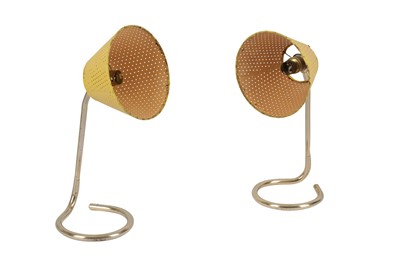 Lot 137 - UNKNOWN: A pair of 1950s table lamps with perforated shades