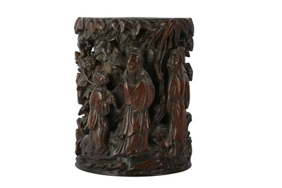 Lot 561 - A LARGE CHINESE WOOD BRUSHPOT, BITONG.