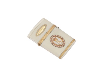 Lot 96 - A late 18th century French gold, enamel and ivory carnet-de-bal (souvenir d'amitié), circa 1780