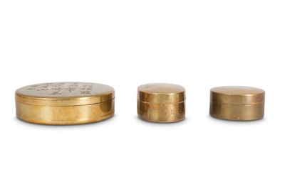 Lot 723 - THREE CHINESE BRONZE BOXES.