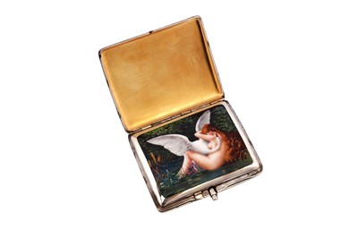 Lot 1040 - An early 20th century German sterling silver and enamel erotic concealed cigarette case, Pforzheim with import marks for Chester 1911 by George Dresden