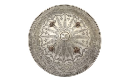 Lot 403 - A LARGE SILVER-PLATED QAJAR SHIELD
