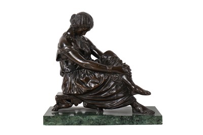 Lot 53 - A LATE 19TH CENTURY BRONZE FIGURE OF A SEATED SAPPHO AFTER A MODEL BY JEAN-JACQUES PRADIER (FRENCH 1792-1852)