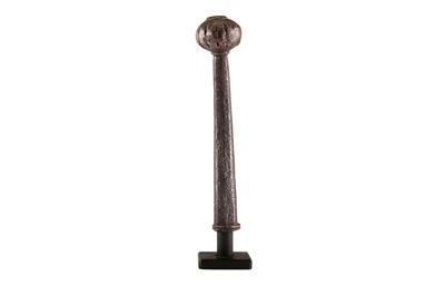 Lot 394 - A MINIATURE STEEL MACE HEAD WITH BRASS STUDS