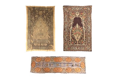 Lot 134 - AN EMBROIDERED BANJA LUKA OTTOMAN HANGING AND TWO OTTOMAN PANELS