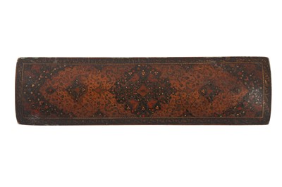 Lot 285 - A LARGE LACQUERED PAPIER-MÂCHÉ QALAMDAN (PEN CASE)
