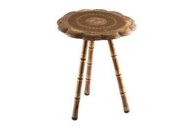 Lot 305 - A SMALL LACQUERED PAPIER-MÂCHÉ WOODEN TRIPOD SIDE TABLE