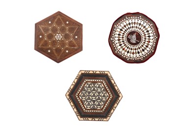 Lot 228 - λ THREE MOTHER-OF-PEARL AND BONE-INLAID OCCASIONAL TABLE TOPS