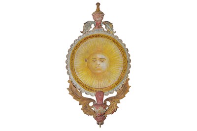 Lot 61 - A WOODEN PROCESSIONAL STANDARD FINIAL WITH SUN AND RABBIT