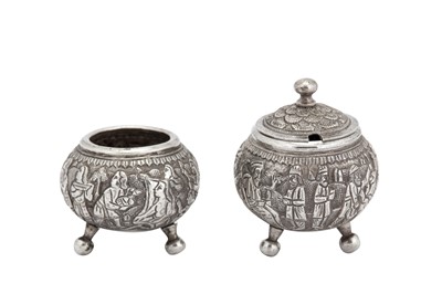Lot 196 - An early 20th century Iranian (Persian) silver mustard pot and salt, Isfahan circa 1900 mark of Ja’far