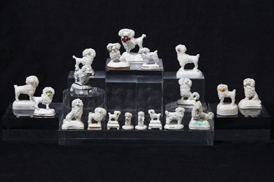 Lot 213 - A Staffordshire porcelain toy poodle, circa 1830-50