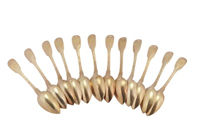 Lot 129 - A set of twelve Charles X French 950 standard silver gilt teaspoons, Paris 1819-34 by Francois-Dominique Naudin (reg. Nov 1800 – biff. 30th May 1834)