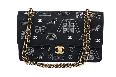 Lot 79 - Chanel Navy Graffiti Medium Double Flap Bag