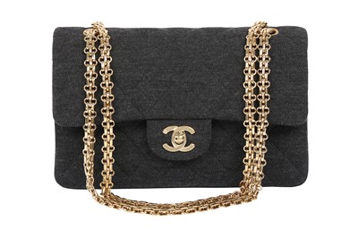 Lot 67 - Chanel Charcoal Grey Double Flap Bag