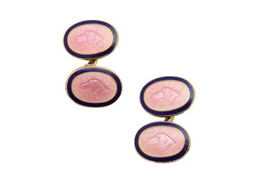 Lot 1220 - Mappin & Webb | A pair of enamel dog cufflinks