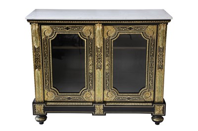 Lot 221 - A FINE THIRD QUARTER 19TH CENTURY NAPOLEON III EBONISED, GILT BRONZE AND CUT BRASS CABINET