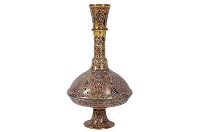 Lot 93 - A LARGE LATE 19TH CENTURY AUSTRIAN GILT AND ENAMELLED PERSIAN STYLE GLASS BOTTLE VASE IN MANNER OF LOBMEYER