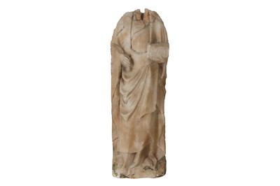 Lot 42 - A 15TH CENTURY ENGLISH NOTTINGHAM ALABASTER RELIEF FIGURE OF A FEMALE SAINT
