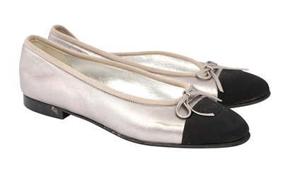 Lot 72 - Chanel Metallic Grey Ballet Flats - Size 37.5