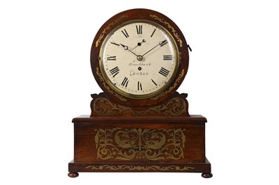 Lot 39 - A 19TH CENTURY ENGLISH WILLIAM IV PERIOD ROSEWOOD AND INLAID CUT BRASS INLAID DIAL CLOCK