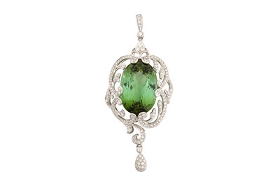 Lot 1234 - A green tourmaline and diamond pendant