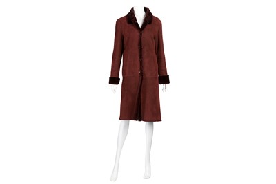 Lot 40 - Burberry Burgundy Sheepskin Coat - Size 10