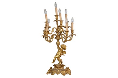 Lot 76 - A LARGE EARLY 20TH CENTURY FRENCH GILT BRONZE EIGHT BRANCH FIGURAL CANDELABRA