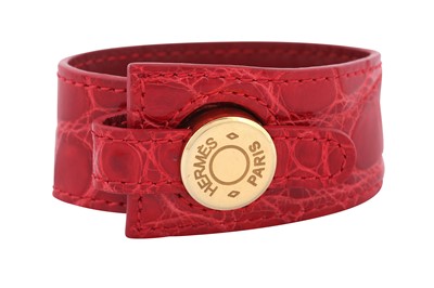 Lot 10 - Hermes Red Crocodile Clous de Selle Cuff