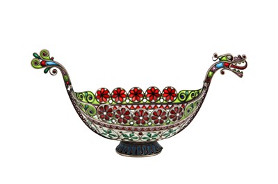 Lot 59 - An early 20th century Norwegian 930 standard silver gilt and plique-à-jour enamel boat, Bergen circa 1910 by Marius Hammer