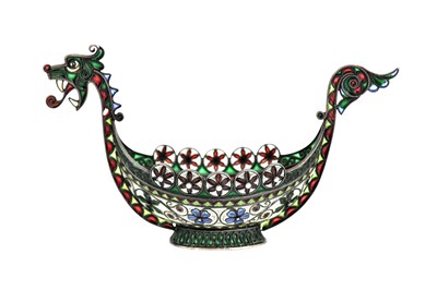 Lot 58 - An early 20th century Norwegian 930 standard silver gilt and plique-à-jour enamel boat, Bergen circa 1910 by Marius Hammer