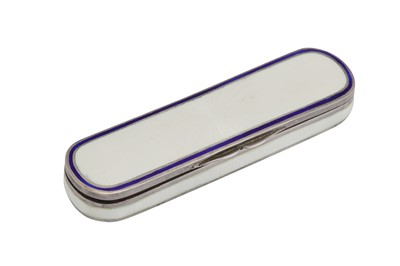 Lot 50 - An early 20th century German 935 standard silver and guilloche enamel toothpick box, Pforzheim circa 1920 by Gustav Wenning