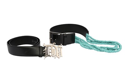 Lot 349 - GIANNI VERSACE BLACK LEATHER BELTS - SIZE 75 & 80