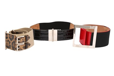 Lot 350 - THREE DOLCE & GABBANA WIDE WAIST BELTS - SIZE 75 & 80