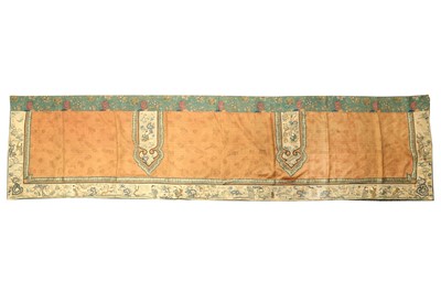 Lot 363 - A CHINESE RED-GROUND TEXTILE PANEL.