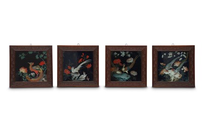 Lot 442 - FOUR CHINESE REVERSE GLASS PAINTINGS.