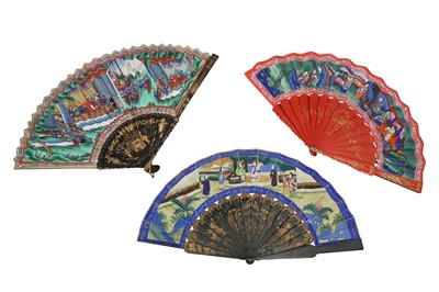 Lot 440 - λ THREE CHINESE FOLDING FANS.