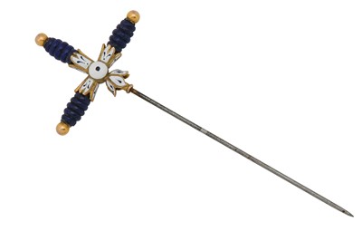 Lot 1289 - A lapis lazuli and enamel stick pin, late 19th century