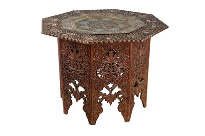 Lot 290 - A KASHMIRI CARVED HARDWOOD FOLDABLE OCCASIONAL TABLE