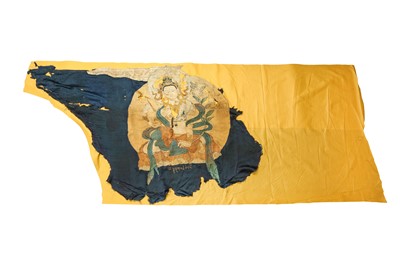 Lot 415 - A TIBETAN SILK BANNER WITH BODHISATTVA AVALOKITESHVARA.