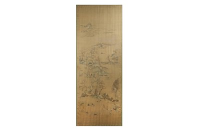 Lot 384 - A LARGE CHINESE EMBROIDERED SILK 'LANDSCAPE' PANEL.