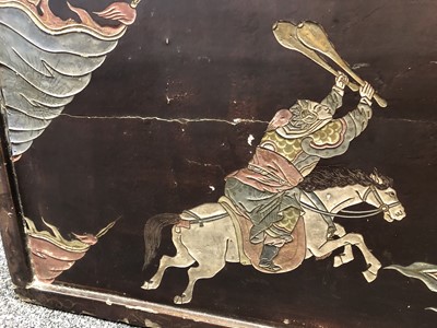 Lot 273 - A CHINESE COROMANDEL LACQUER 'WARRIORS' PANEL.