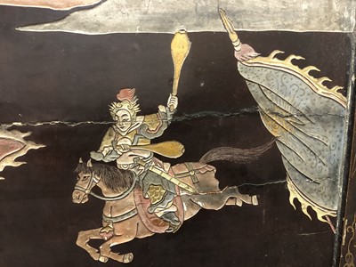 Lot 273 - A CHINESE COROMANDEL LACQUER 'WARRIORS' PANEL.